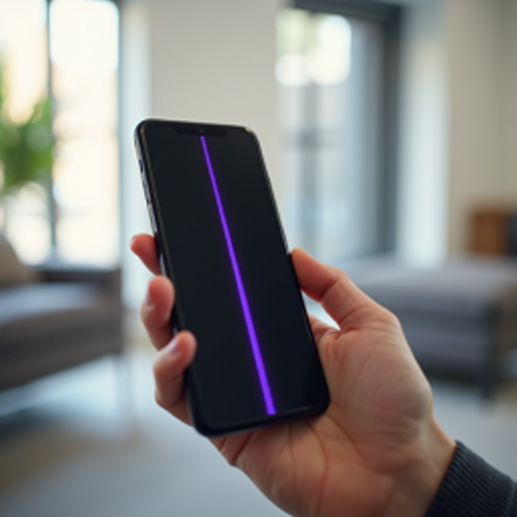 línea morada en la pantalla del teléfono